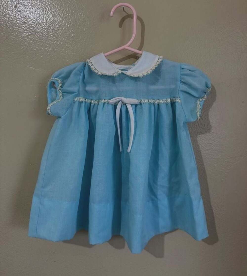 Vintage Sheer Blue Baby Dress with Peter Pan Collar Size 3-6M
